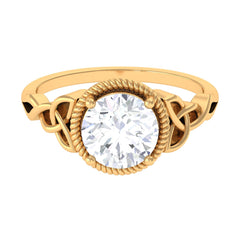 8 MM Round Zircon Solitaire Twisted Rope Ring with Gold Celtic Details