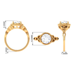 8 MM Round Zircon Solitaire Twisted Rope Ring with Gold Celtic Details