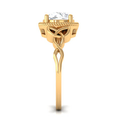 8 MM Round Zircon Solitaire Twisted Rope Ring with Gold Celtic Details