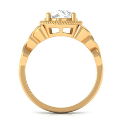 8 MM Round Zircon Solitaire Twisted Rope Ring with Gold Celtic Details
