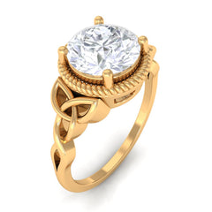 8 MM Round Zircon Solitaire Twisted Rope Ring with Gold Celtic Details