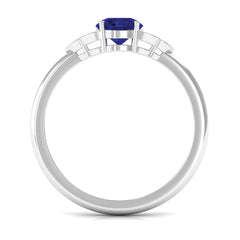 Blue Sapphire Engagement Ring with Diamond Trio