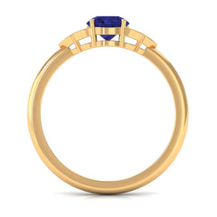 Blue Sapphire Engagement Ring with Diamond Trio