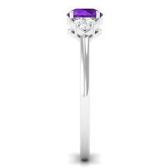 Round Amethyst and Diamond Engagement Ring