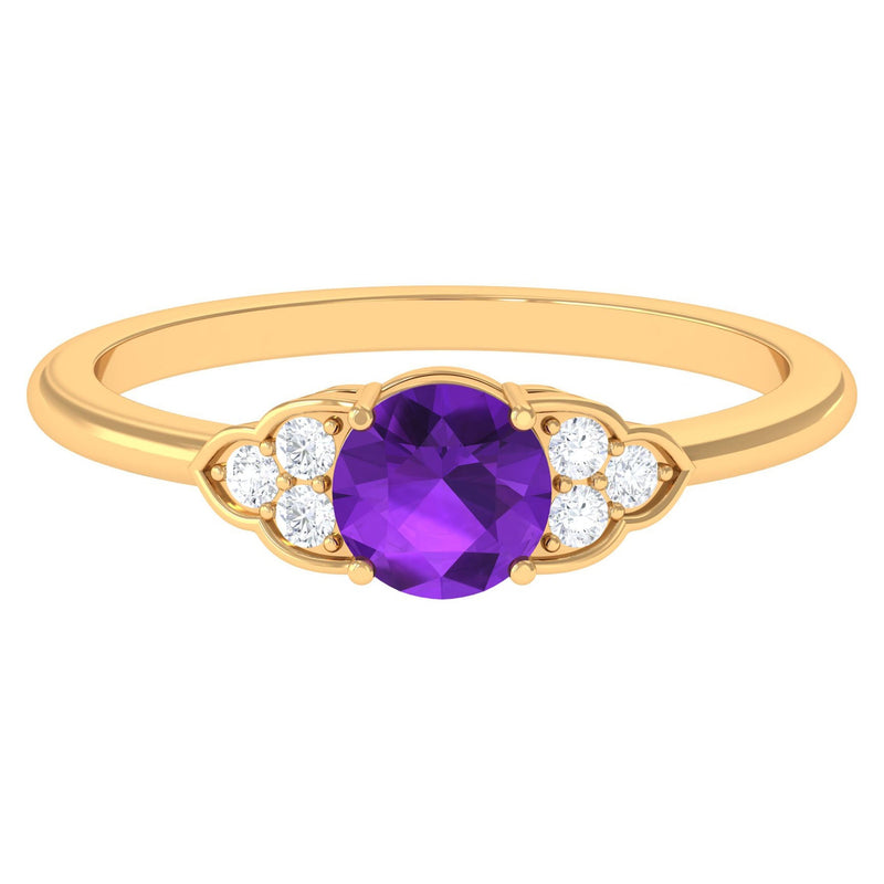 Round Amethyst and Diamond Engagement Ring