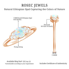 Natural Ethiopian Rainbow Opal Engagement Ring with Diamond Trio