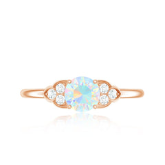 Natural Ethiopian Rainbow Opal Engagement Ring with Diamond Trio