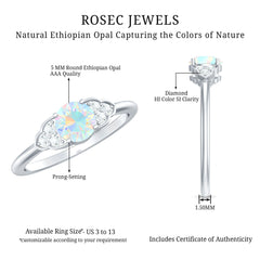 Natural Ethiopian Rainbow Opal Engagement Ring with Diamond Trio