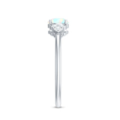 Natural Ethiopian Rainbow Opal Engagement Ring with Diamond Trio