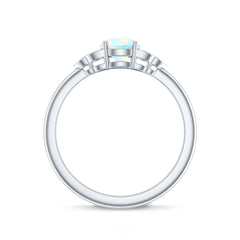 Natural Ethiopian Rainbow Opal Engagement Ring with Diamond Trio