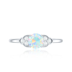 Natural Ethiopian Rainbow Opal Engagement Ring with Diamond Trio