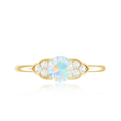 Natural Ethiopian Rainbow Opal Engagement Ring with Diamond Trio
