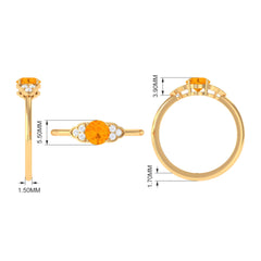 1 CT Fire Opal Engagement Ring with Diamond Trio