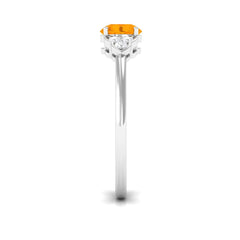 1 CT Fire Opal Engagement Ring with Diamond Trio