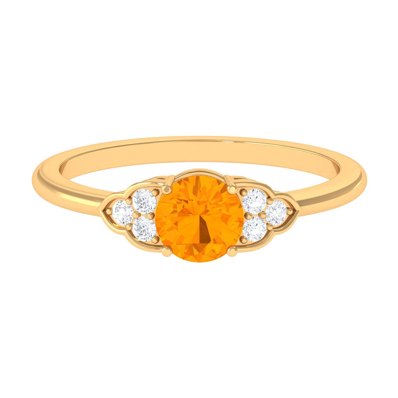 1 CT Fire Opal Engagement Ring with Diamond Trio
