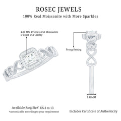 Certified Princess Cut Moissanite Infinity Engagement Ring