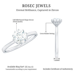 1 CT Simulated Diamond Solitaire Ring in Lotus Basket Setting