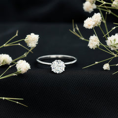 1 CT Simulated Diamond Solitaire Ring in Lotus Basket Setting