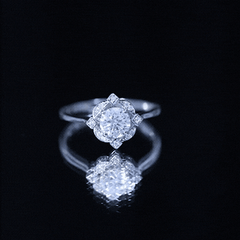 Vintage Inspired Zircon Engagement Ring in Gold
