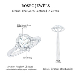 Vintage Inspired Zircon Engagement Ring in Gold