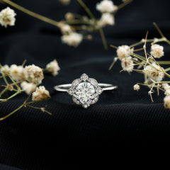 Vintage Inspired Zircon Engagement Ring in Gold
