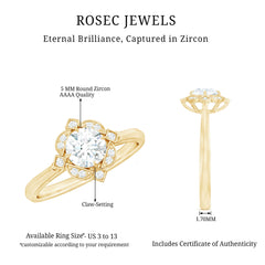 Vintage Inspired Zircon Engagement Ring in Gold