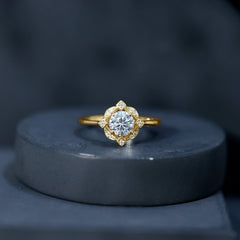 Vintage Inspired Zircon Engagement Ring in Gold