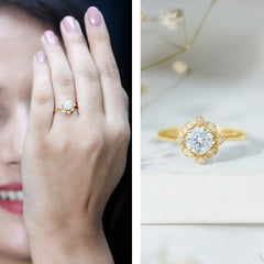 Vintage Inspired Zircon Engagement Ring in Gold