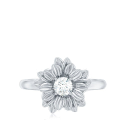 1/4 CT Round Cut Cubic Zirconia and Gold Flower Engagement Ring