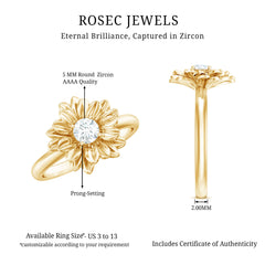 1/4 CT Round Cut Cubic Zirconia and Gold Flower Engagement Ring