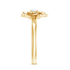 1/4 CT Round Cut Cubic Zirconia and Gold Flower Engagement Ring