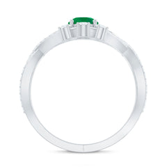 Natural Emerald Diamond Antique Style Engagement Ring with Crossover Shank