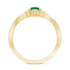 Natural Emerald Diamond Antique Style Engagement Ring with Crossover Shank