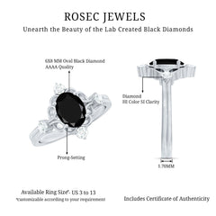 Oval Cut Solitaire Created Black Diamond Engagement Ring with Diamond