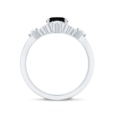 Oval Cut Solitaire Created Black Diamond Engagement Ring with Diamond