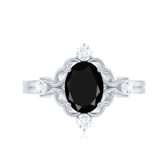 Oval Cut Solitaire Created Black Diamond Engagement Ring with Diamond