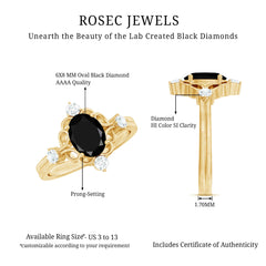 Oval Cut Solitaire Created Black Diamond Engagement Ring with Diamond