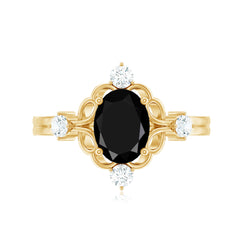 Oval Cut Solitaire Created Black Diamond Engagement Ring with Diamond