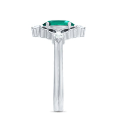 Vintage Inspired 1 Ct Lab Grown Emerald Oval Engagement Ring with Diamond