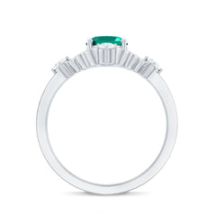 Vintage Inspired 1 Ct Lab Grown Emerald Oval Engagement Ring with Diamond