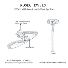 Certified Moissanite 2 Stone Promise Ring in Bypass Shank