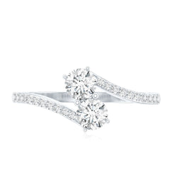 Certified Moissanite 2 Stone Promise Ring in Bypass Shank