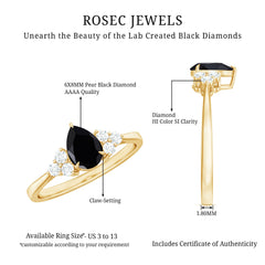 1 CT Pear Shaped Created Black Diamond Solitaire Ring with Diamond