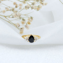 1 CT Pear Shaped Created Black Diamond Solitaire Ring with Diamond