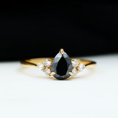 1 CT Pear Shaped Created Black Diamond Solitaire Ring with Diamond