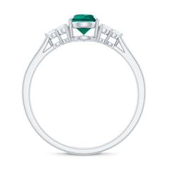 Certified Lab Grown Emerald Pear Shaped Engagement Ring with Diamond Trio