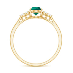 Certified Lab Grown Emerald Pear Shaped Engagement Ring with Diamond Trio