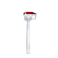 Pear Shaped Lab Ruby Engagement Ring with Diamond Trio