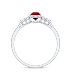 Pear Shaped Lab Ruby Engagement Ring with Diamond Trio
