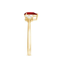 Pear Shaped Lab Ruby Engagement Ring with Diamond Trio